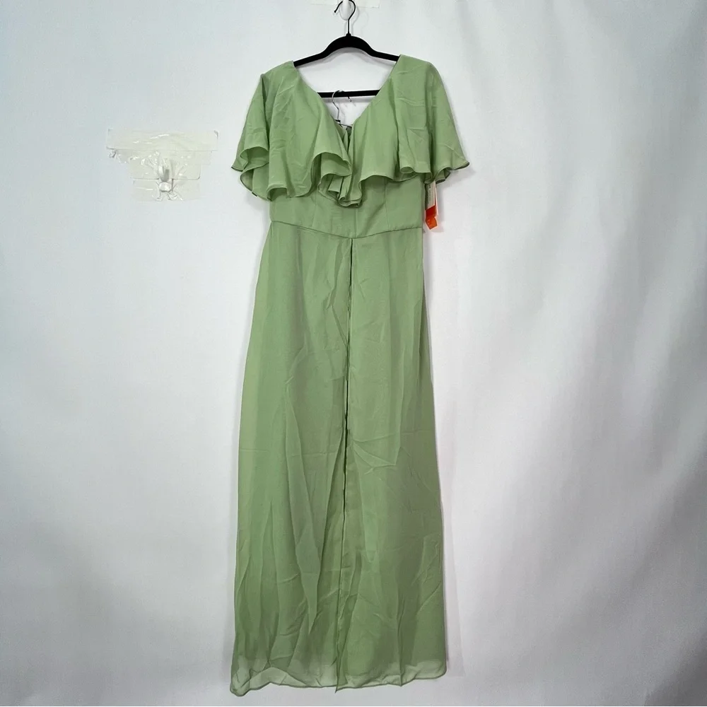 Women’s Jumpsuit Romper Pants suit Sage Green Ruffle Flutter Overlay Sz 12 NWT